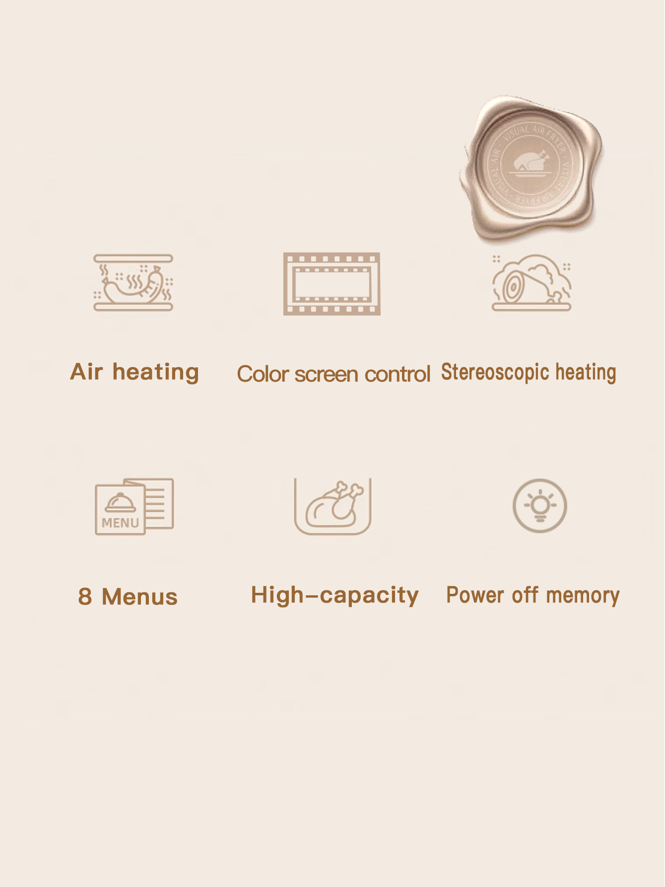 Square 8L Touch Screen Low Noise Smart Air Fryer Non-Stick Inner Tank Healthy Overheat Protection Digital Oven Household Hotel