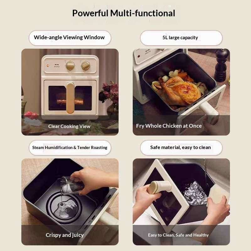 Japan Household 2025 Air Fryer 5L New Visible Fully Automatic Large Capacity Multifunctional Electric Fryer Metal 10-year