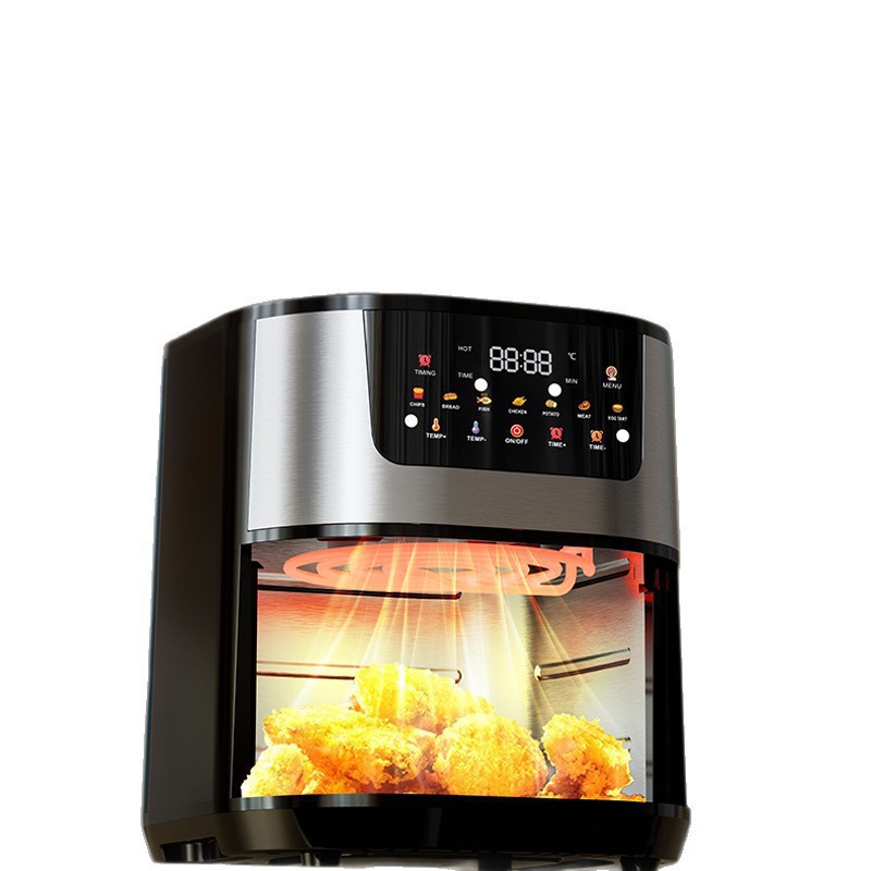 Smart Oil-Free Air Fryer 8L Professional Stainless Steel Household Digital Fryer with Transparent Visible Window 1500W