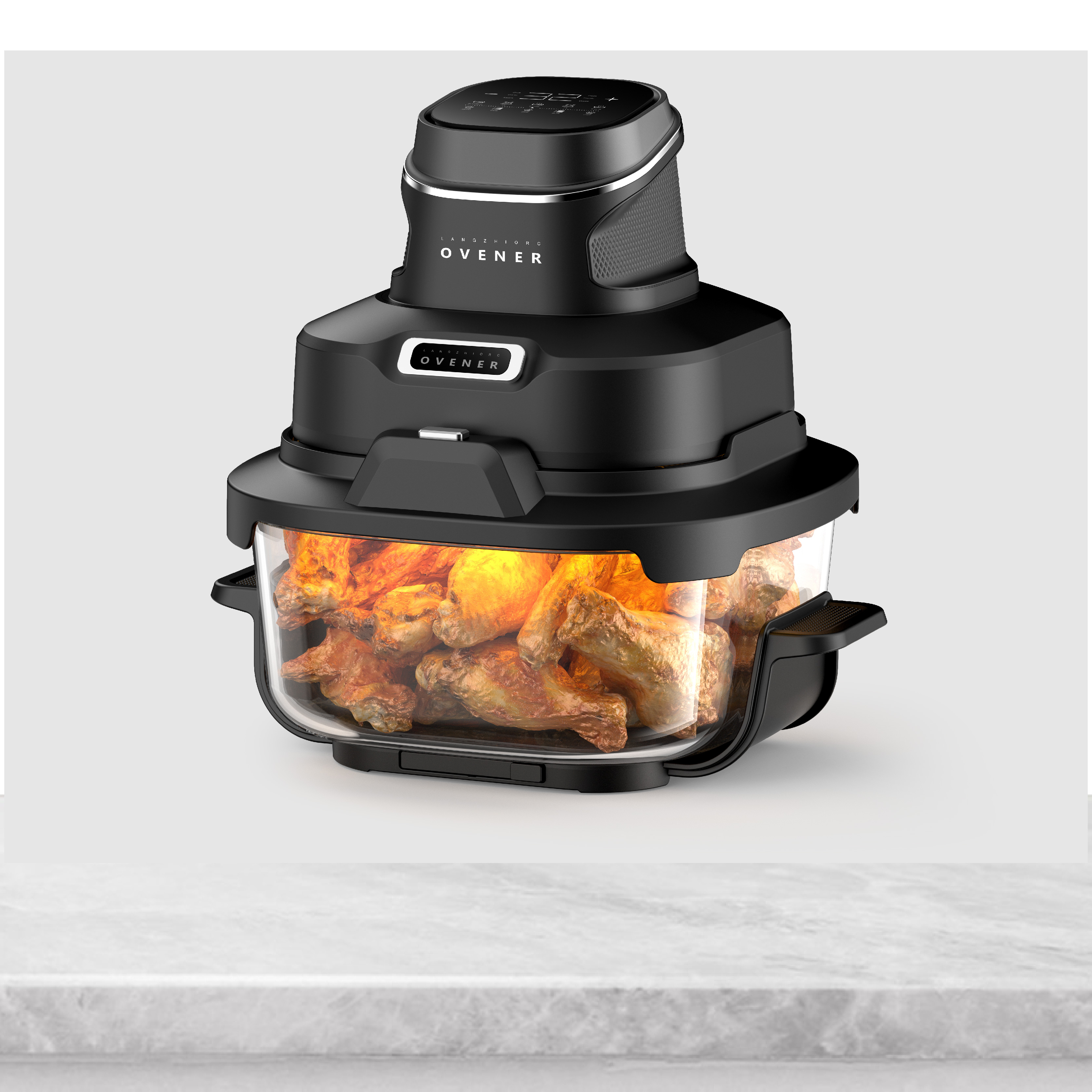 1600W Modern Crispy Portable Air Fryer with Double Glass Bowl Grill Function 6-in-1 Digital Control Space Saving Compact Design