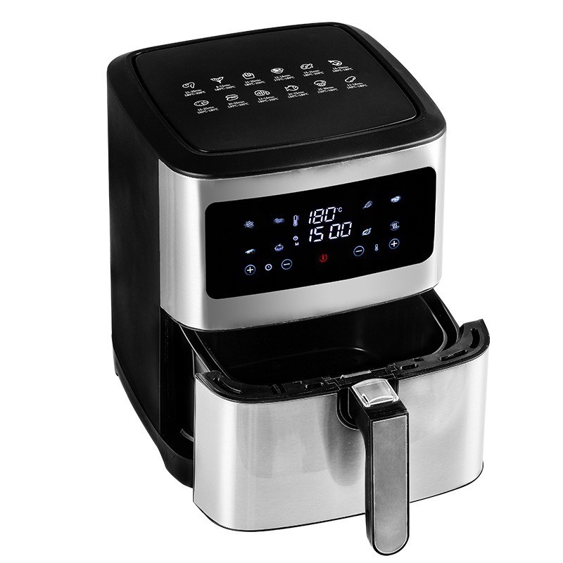 Modern 6.1-8.0L Stainless Steel Air Fryer Digital Touchscreen 1500W EU Plug Non-Stick Basket Healthy Oil-Free Cooking Household