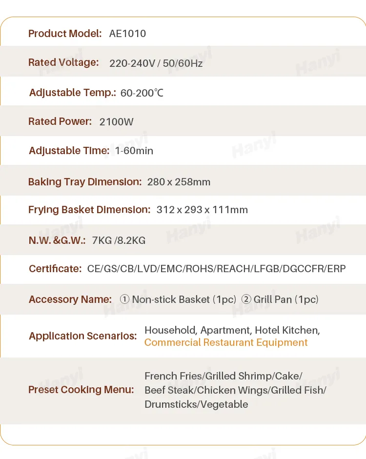 China 10L 2100W Commercial Electric Air Fryer for Home