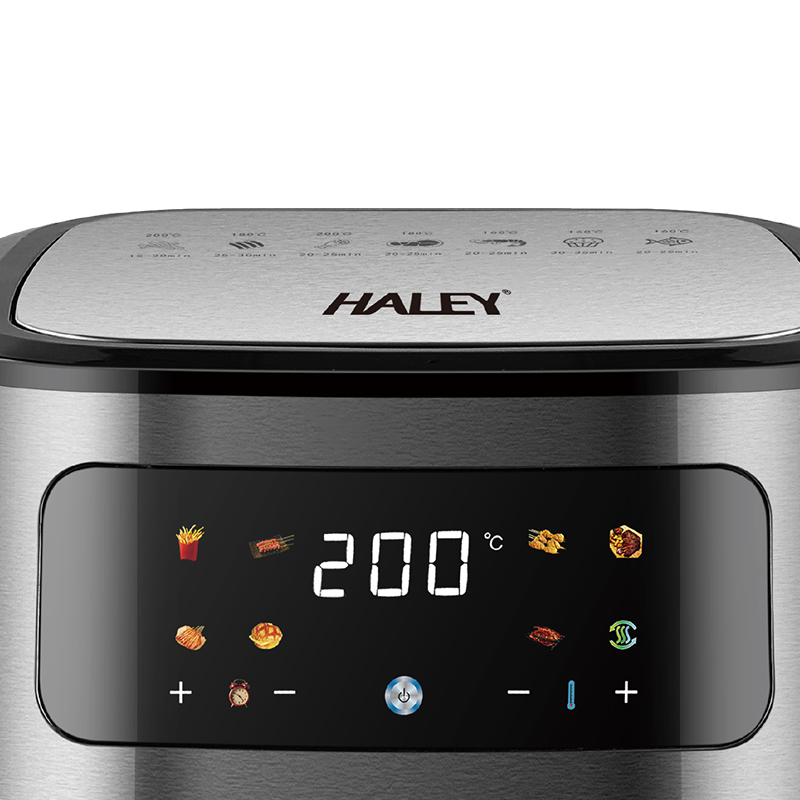 HALEY Large Air Fryer 2000W Titanium Gray Stainless Steel Visible Window LED Touch Screen 8 Presets No Oil CE GS OEM ODM Custom