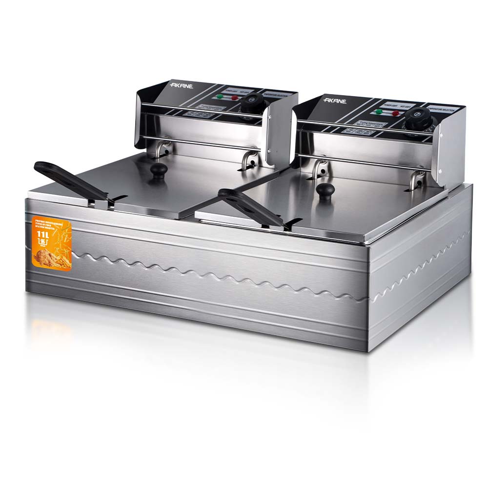 AKANE A.85221 2500W+2500W Double Tank Deep Fryer Freidora Stainless Steel Design Rapid Heating Easy to Clean
