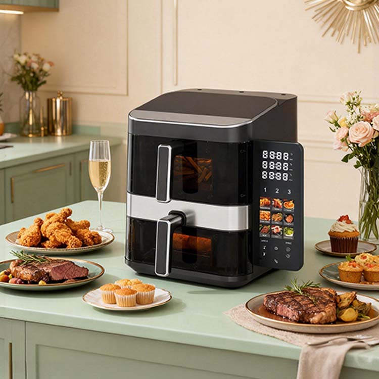 Hot Selling Intelligent Touch Screen 2800W 7L+5L Double-layer Intelligent Fast Cooking air Fryer