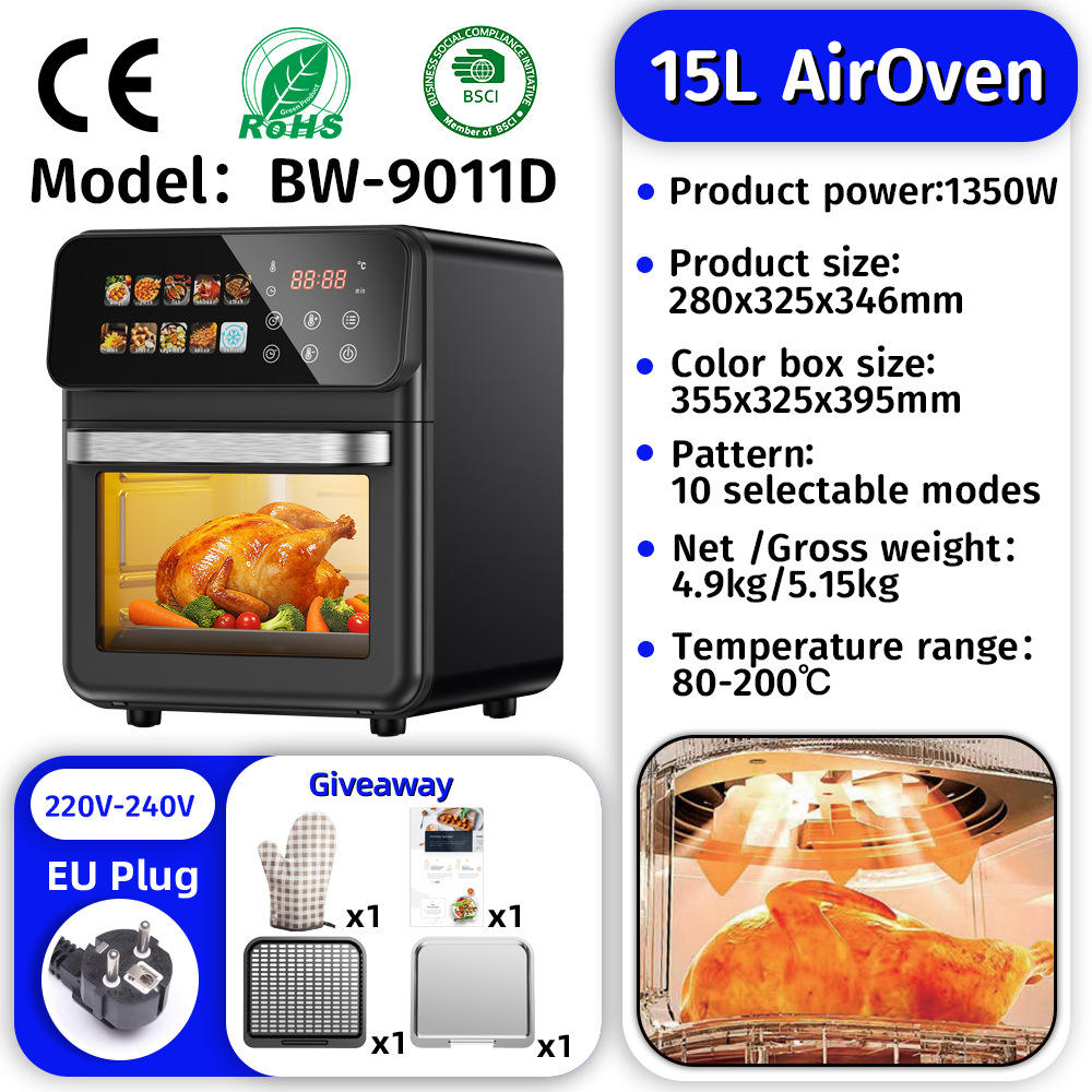 Commercial Digital Large-Capacity Touchscreen Display Stainless Steel Double Basket Smart Electric Square air Fryer Oven Home