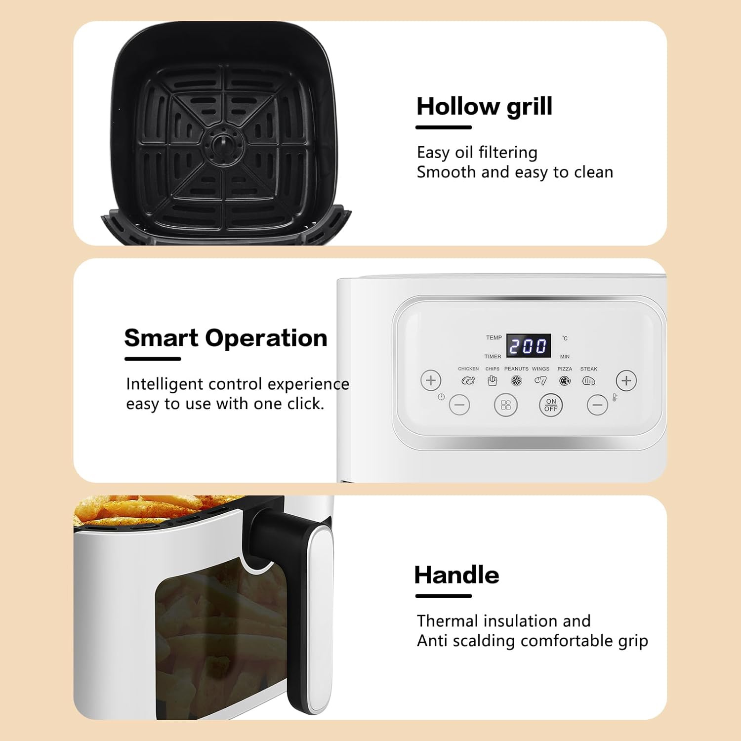 10L Cross-Border Visible Air Fryer Modern Square Design Home Smart Electric Multifunctional French Fries Machine Large Capacity