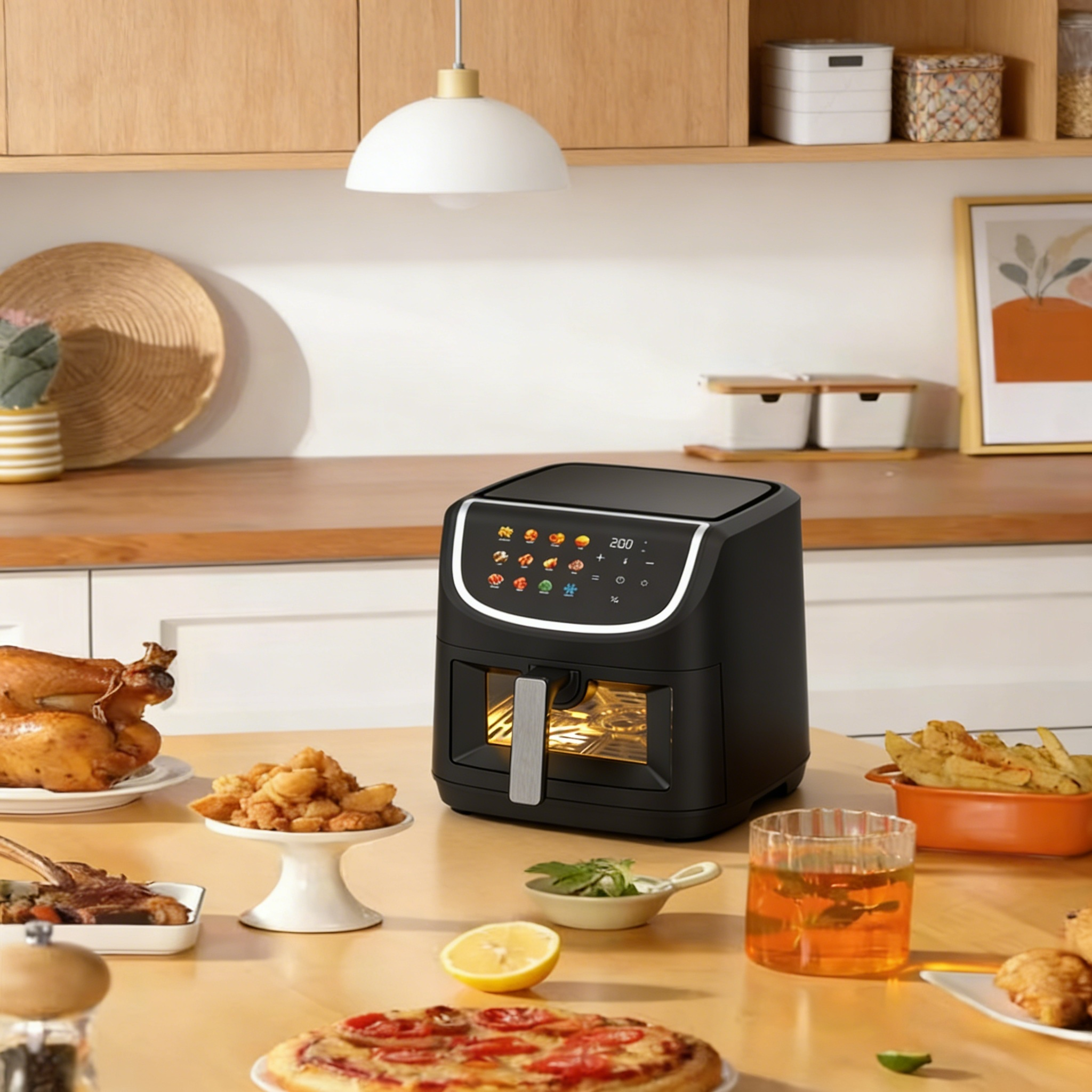 8L steam Air Fryer Toaster Oven Small Kitchen Appliances Built-in Digital Air Fryer Oven With up and Down Dual Heating