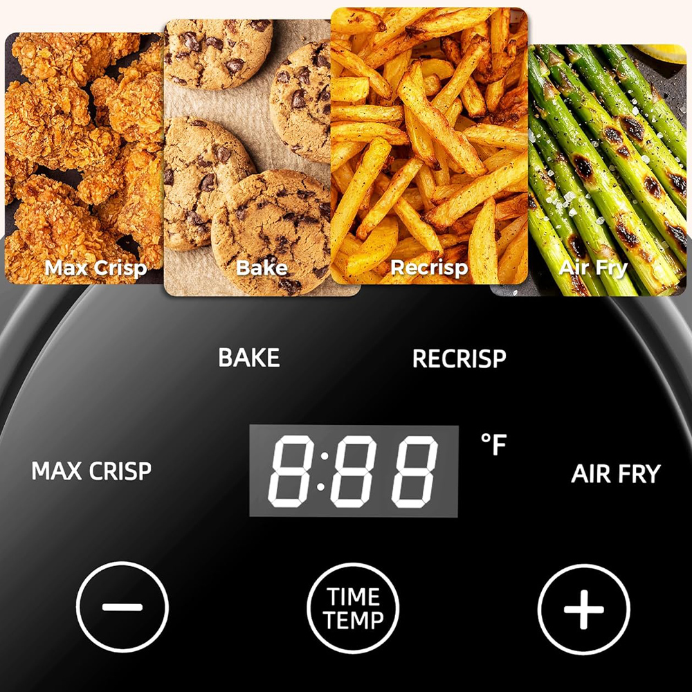 Modern 4-in-1 Double Basket Electric Glass Air Fryer with Led Display 4.2QT 1.6QT Capacity Baking Multi-Function Compact Design