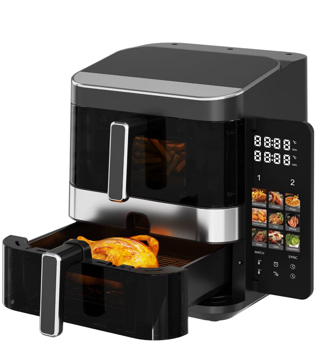 11L New Air Fryer 5.5L+5.5L Stack Air Fryer With Folding Touch Screen Big Colorful Menu