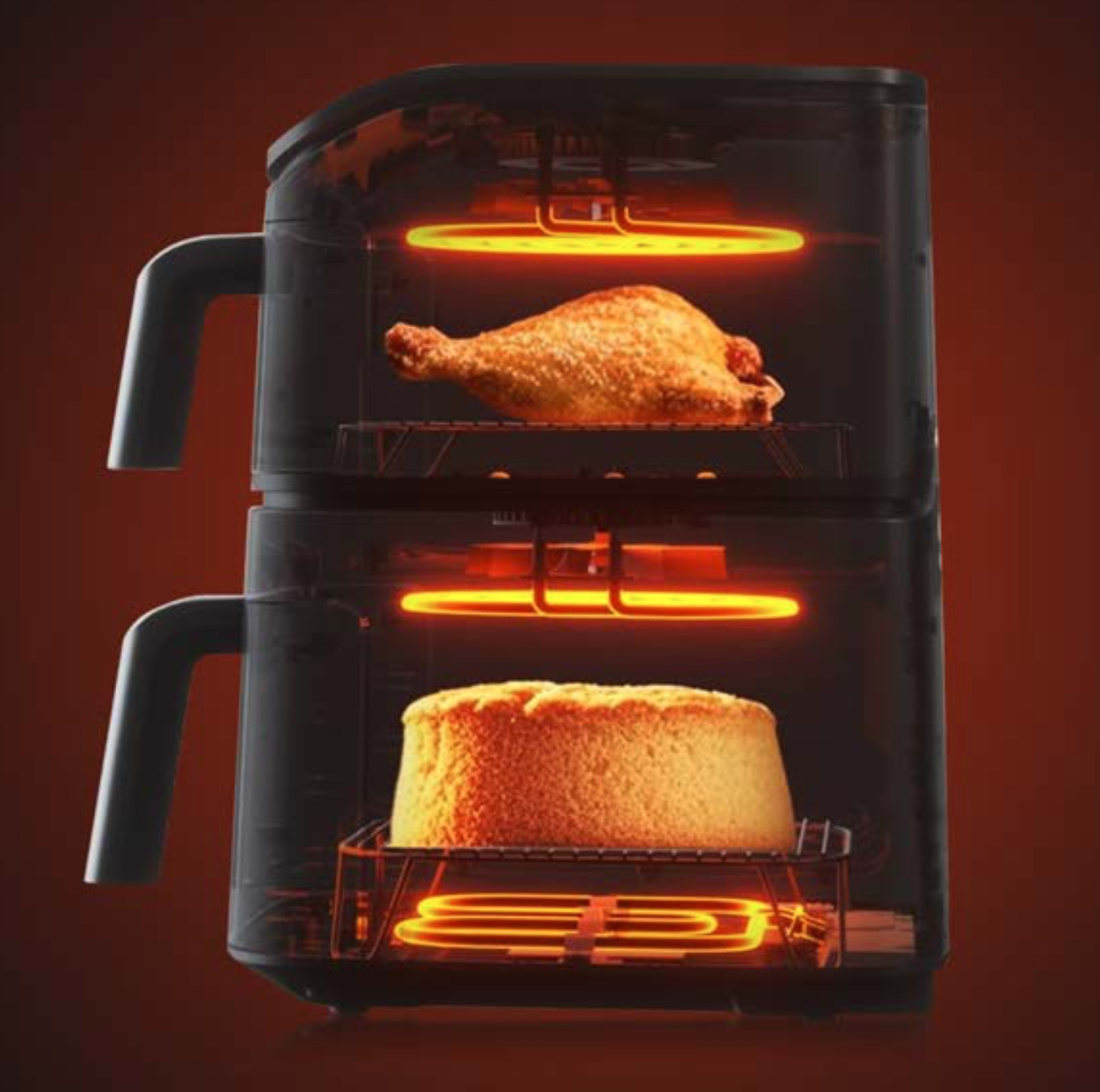 2800W Turbo Rapid Heating up and Down Double Stack Air Fryer 6L+6L Dual Zone 2 Independent Frying Baskets 100% More Efficient
