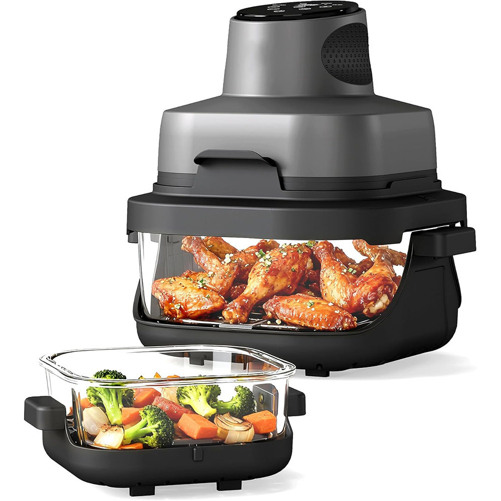 Modern 4-in-1 Double Basket Electric Glass Air Fryer with Led Display 4.2QT 1.6QT Capacity Baking Multi-Function Compact Design