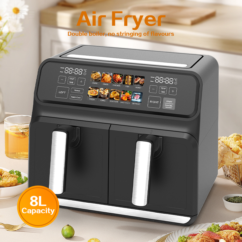 Smart Air Fryer 8L Large Pot LCD Display WiFi Digital 2-in-1 Electric Non-Stick Surface Household Use French Language Plastic