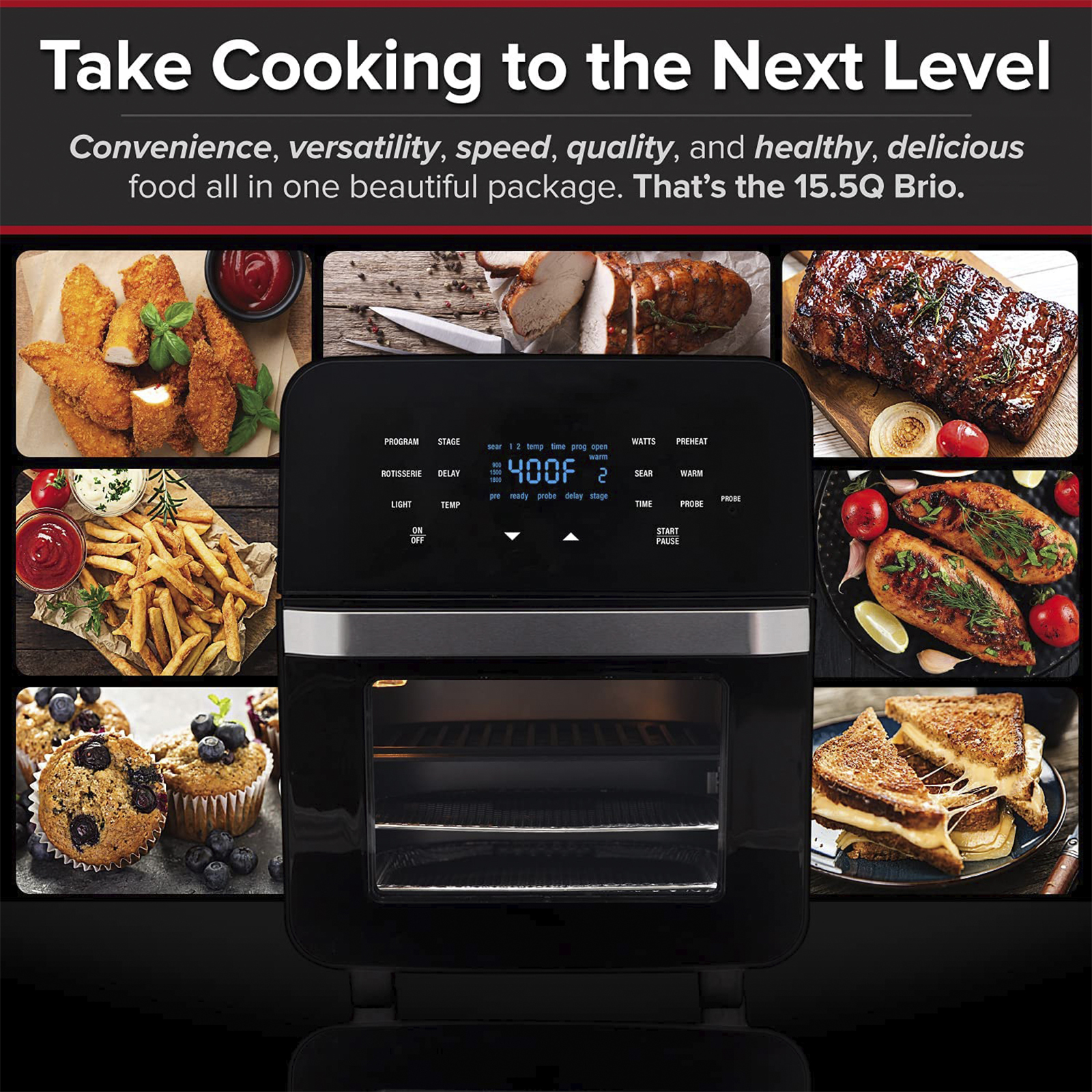 Dreeko 15.5Qt Air Fryer Roster Oven X-Large Family Size Powerful 1800W 4 Rack Positions 100 Presets &amp; 50 Memory