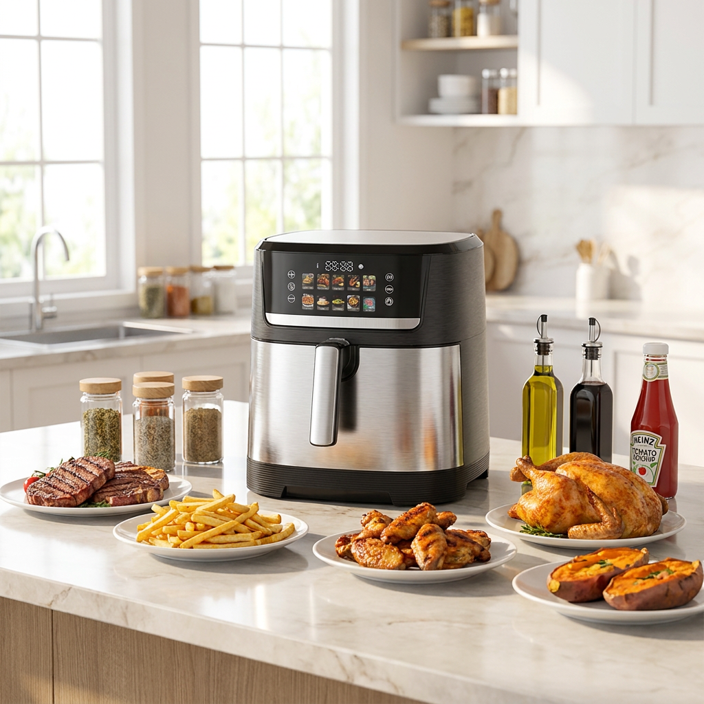 New 10L Electric Digital Stainless Steel Square Air Fryer Space-Saving Oilless Nonstick Coating Energy Saving Fast Household