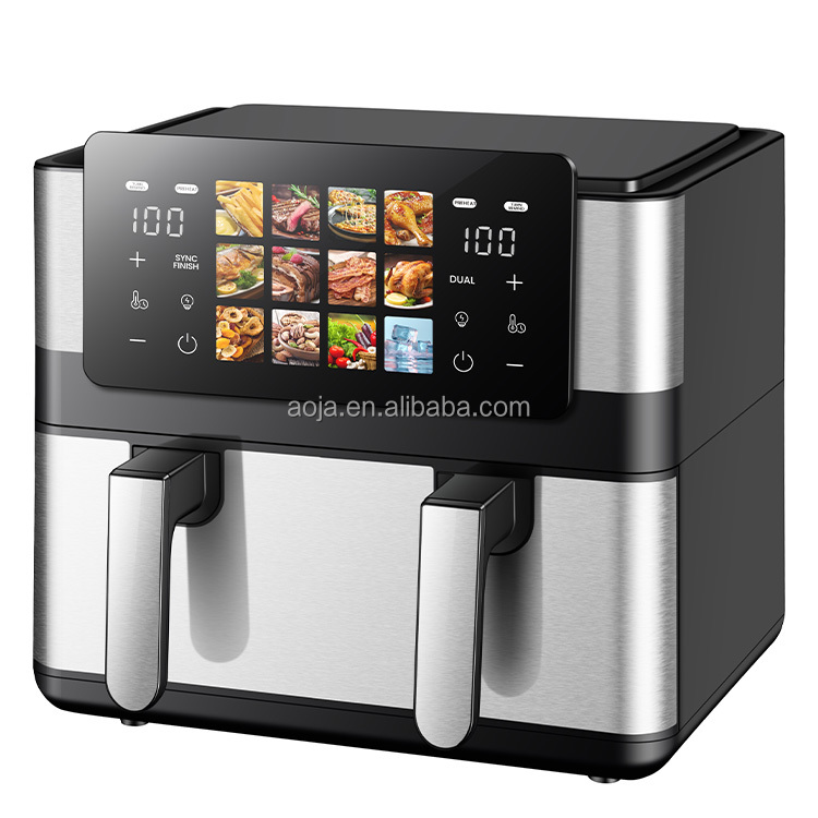 Dual Basket Air Fryer for Family 2 Independent Cooking, Quick Preheat, Custom Logo OEM Supplier Color Screen+stainless Steel
