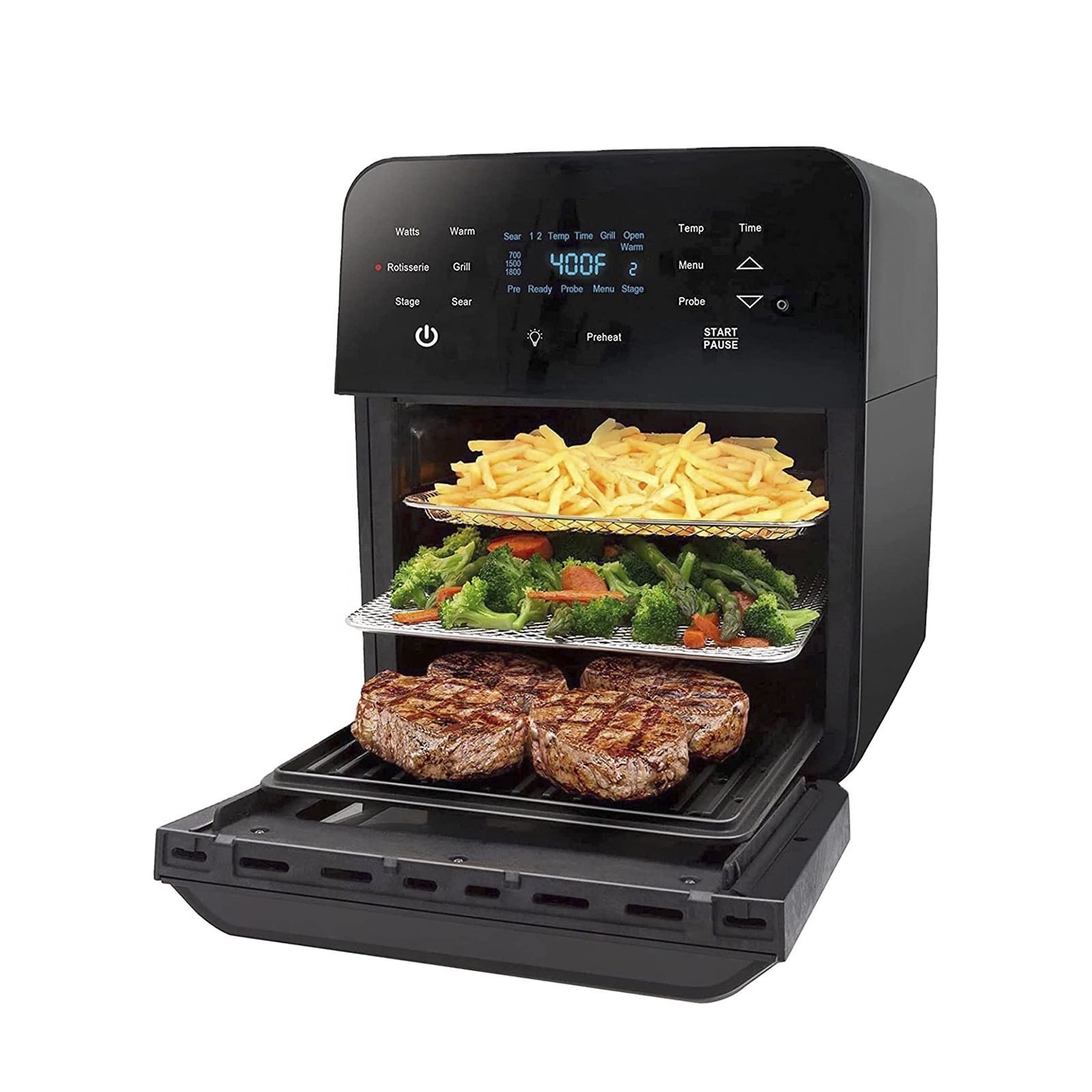 Dreeko 15.5Qt Air Fryer Roster Oven X-Large Family Size Powerful 1800W 4 Rack Positions 100 Presets &amp; 50 Memory
