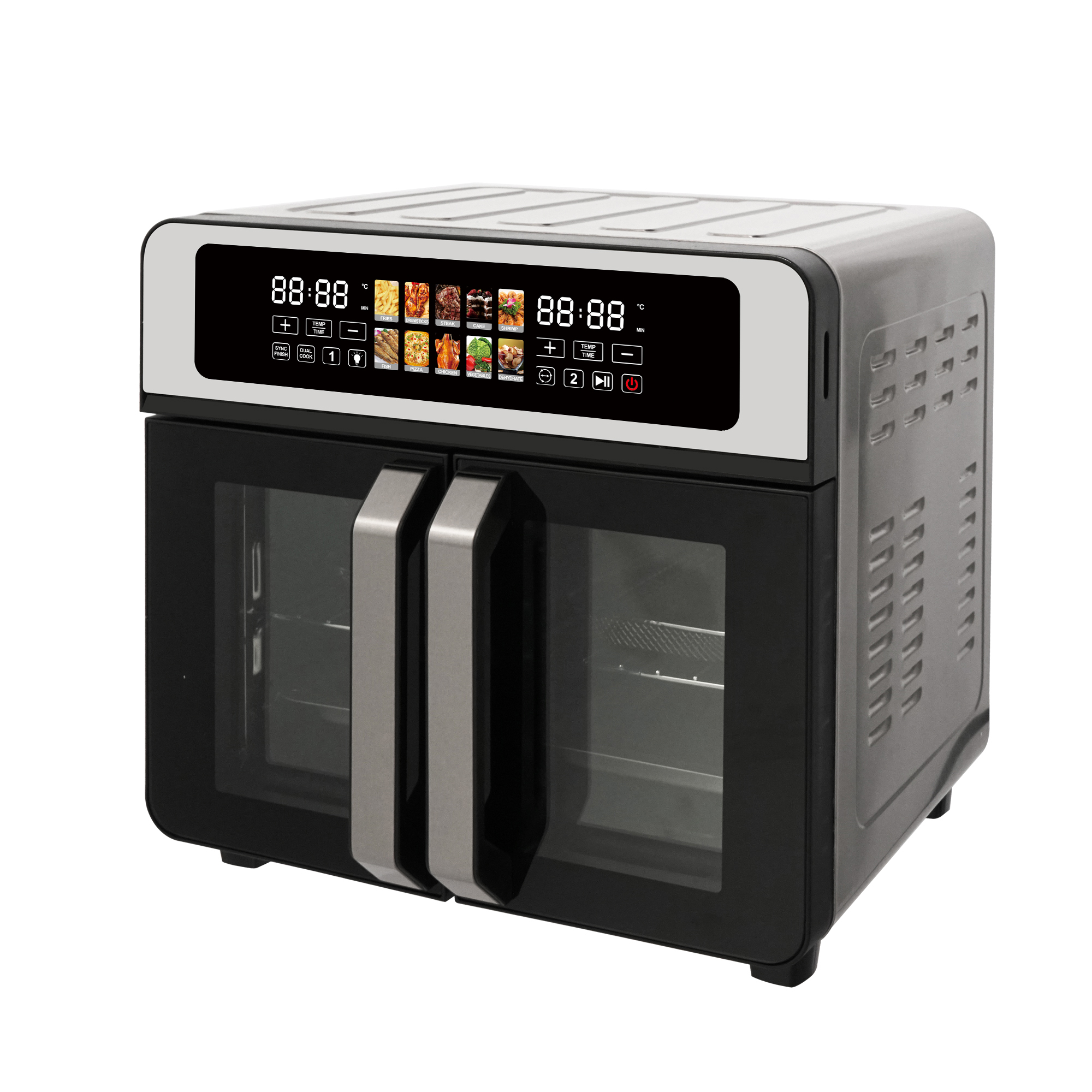 2024 Guangdong Stainless Steel French Door Digital Air Fryer Oven 23L Rotating Toaster Oven Convection Electric Air Oven