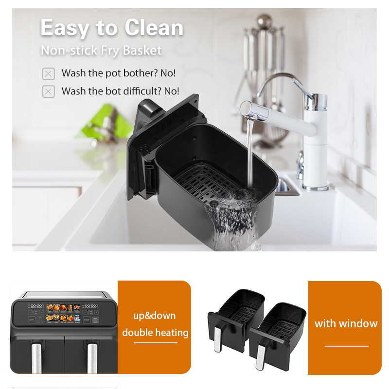 Smart Air Fryer 8L Large Pot LCD Display WiFi Digital 2-in-1 Electric Non-Stick Surface Household Use French Language Plastic