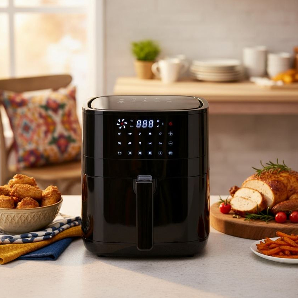 Sudex Dual Door Electric Air Fryer Oven 5.5L Square Modern Plastic PFA Non-Stick Digital Touch Screen WiFi App Control Hotel