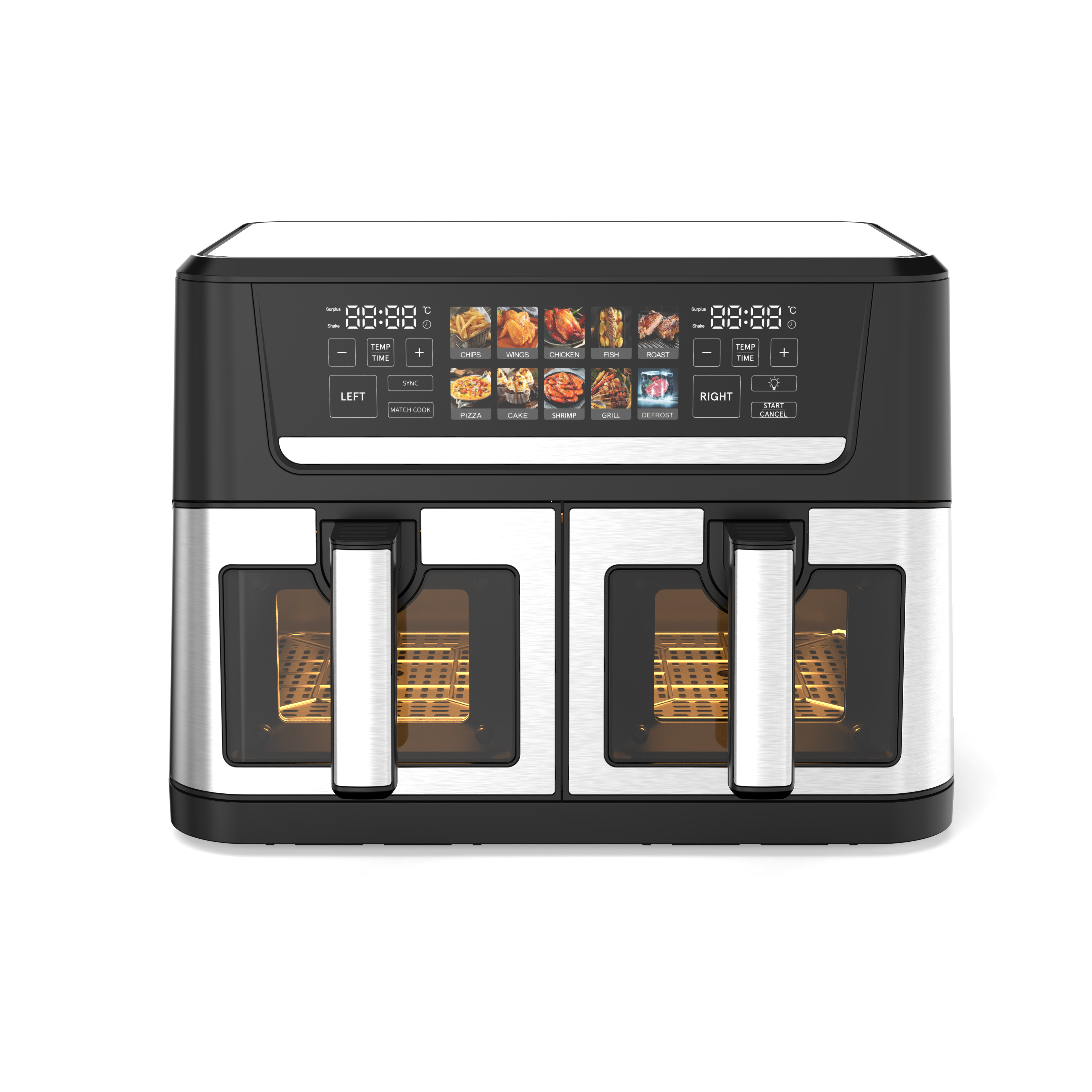 New Double Basket 12L(6L+6L)Air Fryer Digital Touch Smart Air Fryer Color Screen Panel Control Large Capacity Oil Free Air Fryer
