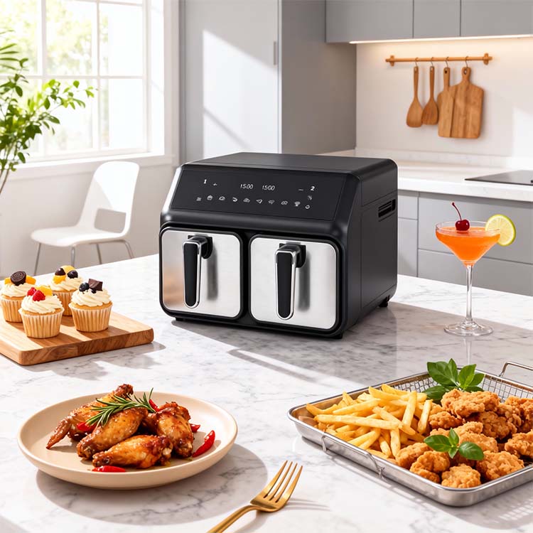 Factory Wholesale Square Modern Double Basket 4.0L+4.0L Electric Oil-Free Energy-Saving Air Fryer for Household Use