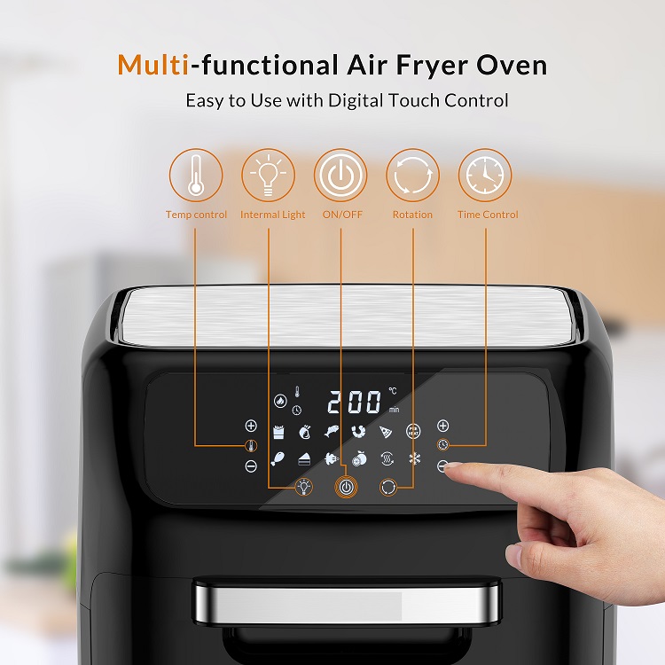 New Electric Home Appliances 12L Touch Screen Frying Without Fat Oil Miniature 1800 Watt Convection Oven Digital Hot air Fryer