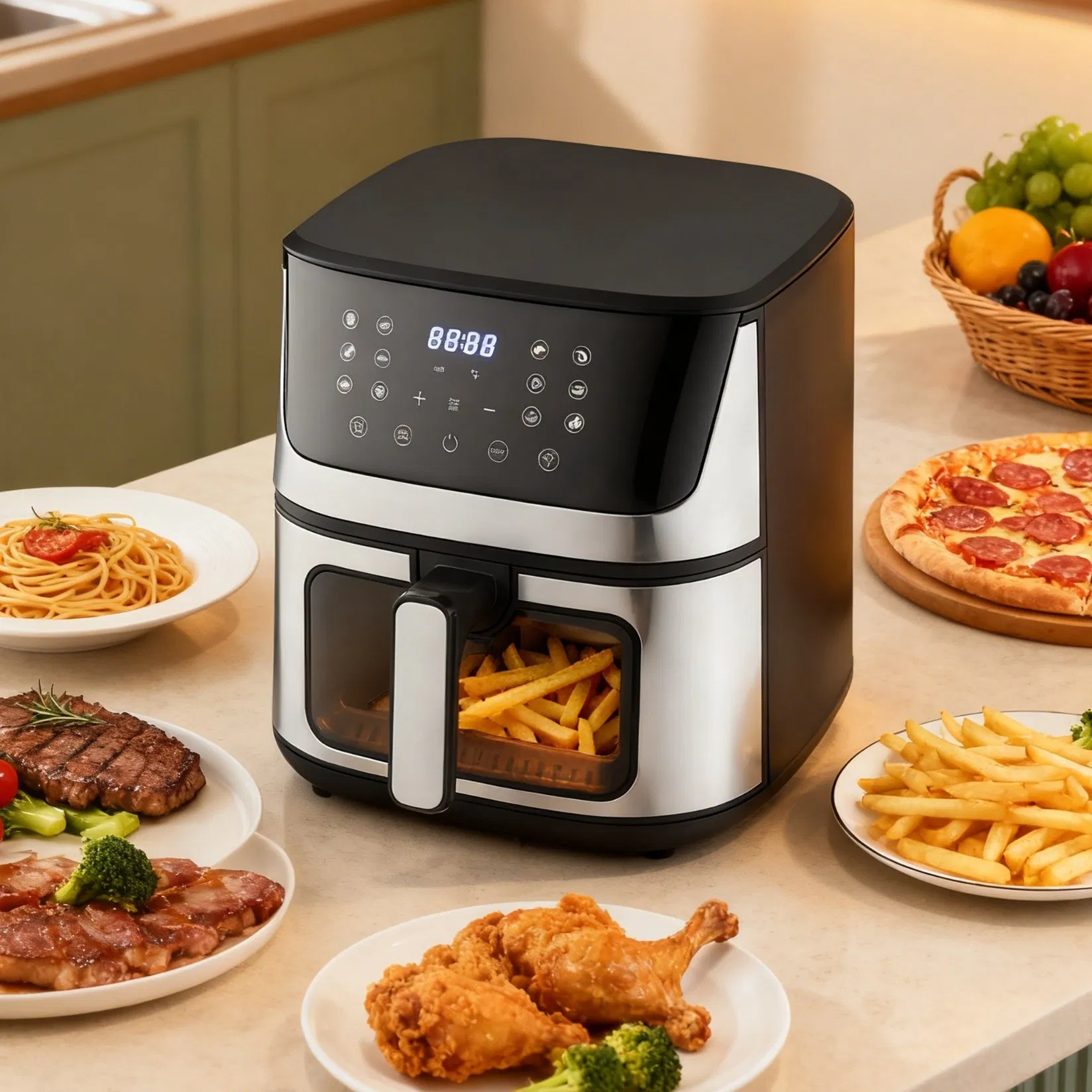1600W Touch Control Air Fryer Oven 7L Digital Non Toxic Glass Bowl Commercial Electric Kitchen Air Fryer
