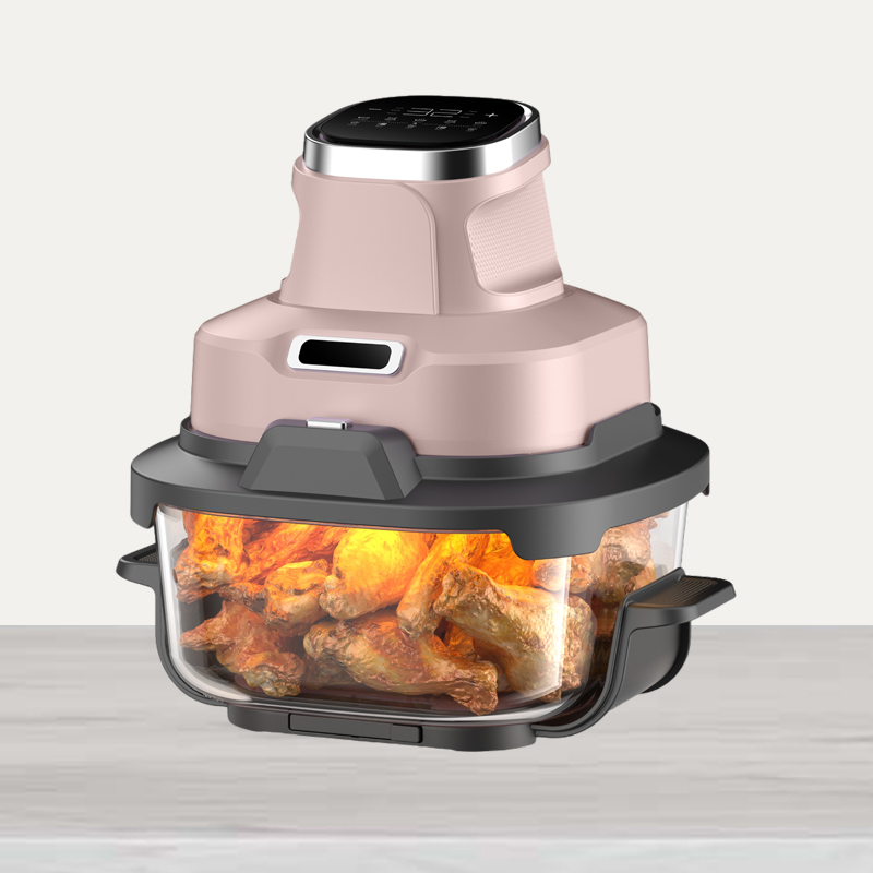 1600W Modern Crispy Portable Air Fryer with Double Glass Bowl Grill Function 6-in-1 Digital Control Space Saving Compact Design