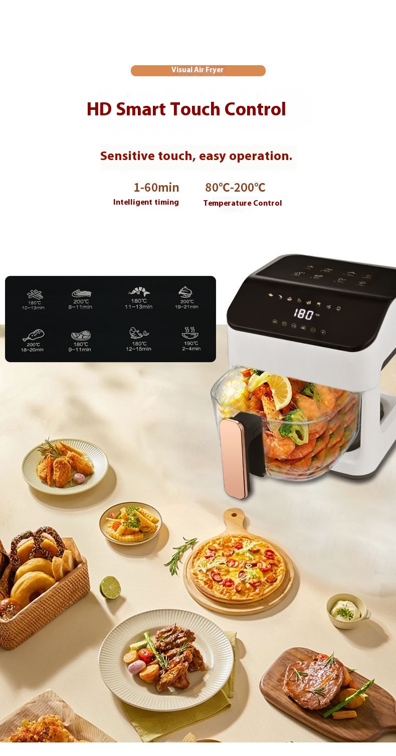 Modern Square Air Fryer 8L Large Capacity Glass Viewing Window Fully Automatic Multi-Functional Household Hotel Use Touch 1 Year