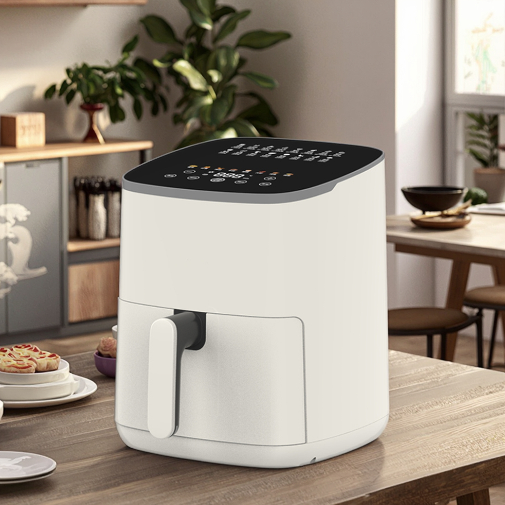 LED Display Screen Stainless Steel 5.1-6.0L 1500W Non-Stick PTFE Mechanic Timer Large Capacity Intelligent Air Fryer