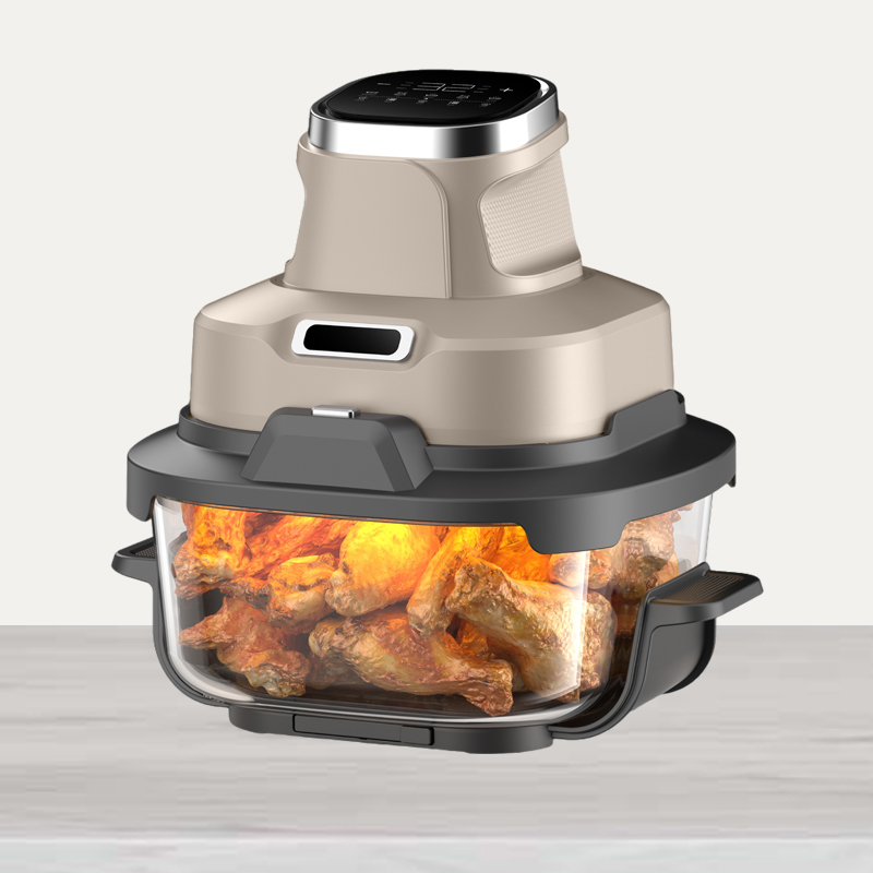 1600W Modern Crispy Portable Air Fryer with Double Glass Bowl Grill Function 6-in-1 Digital Control Space Saving Compact Design