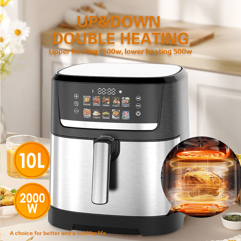 New 10L Electric Digital Stainless Steel Square Air Fryer Space-Saving Oilless Nonstick Coating Energy Saving Fast Household