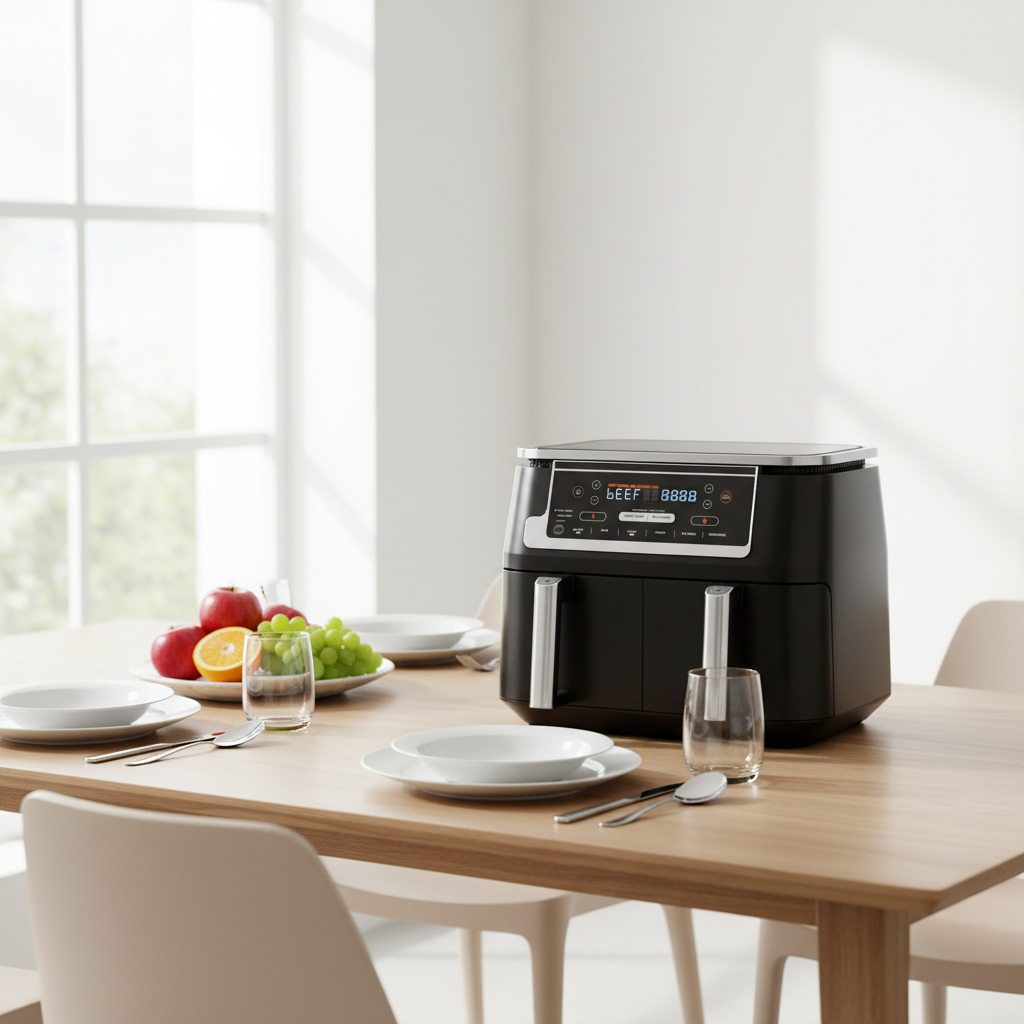 10 Quart 6-in-1 Dual-Zone Smart Air Fryer 2 Baskets Smart Thermometer Perfect Doneness 1 Year Warranty Plastic