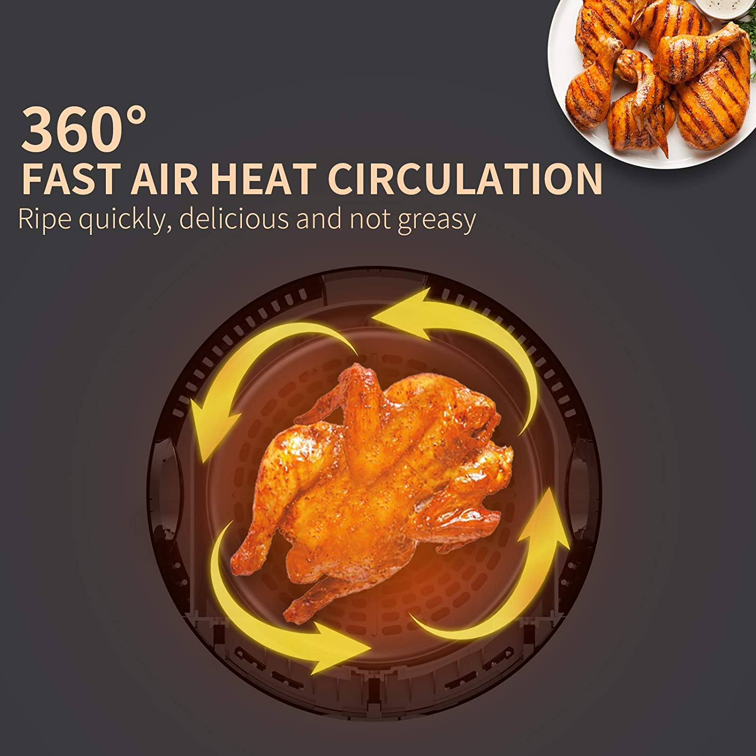 Energy Saving One Touch Control Compact Oilless Ceramic Coated Non-Stick Basket Dishwasher 6L Air Fryer with Visible Window