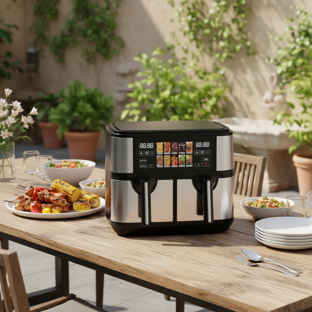 Multifuncional Air Fryer With Digital TFT Control Panel and Dual Chamber 8L Smart Electric Air Fryer Oven