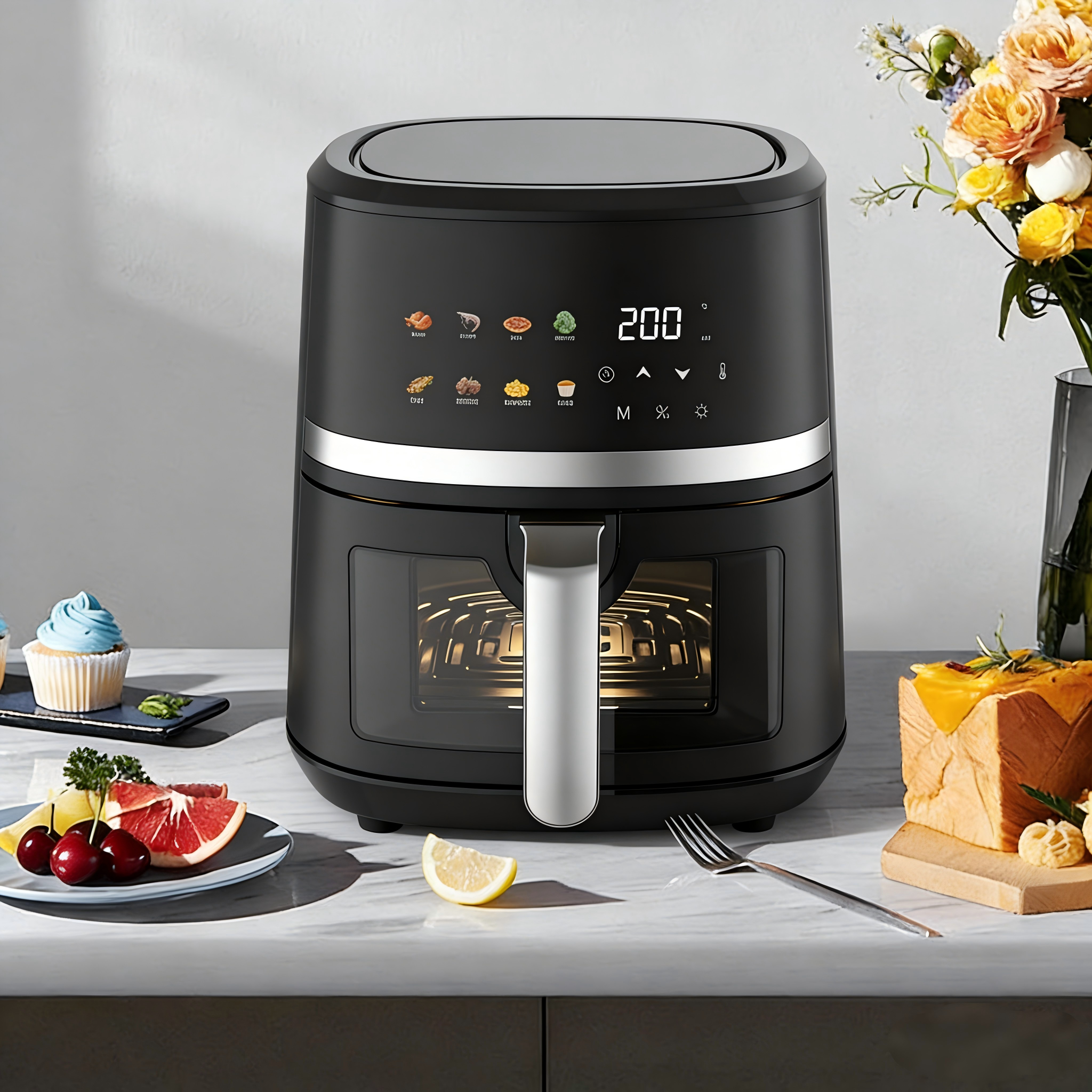 OEM Smart Wifi Digital Air Fryer 4L 6L Multifunction Electric Oil-Less Air Fryer With Visible Window Touch Screen For Home Use