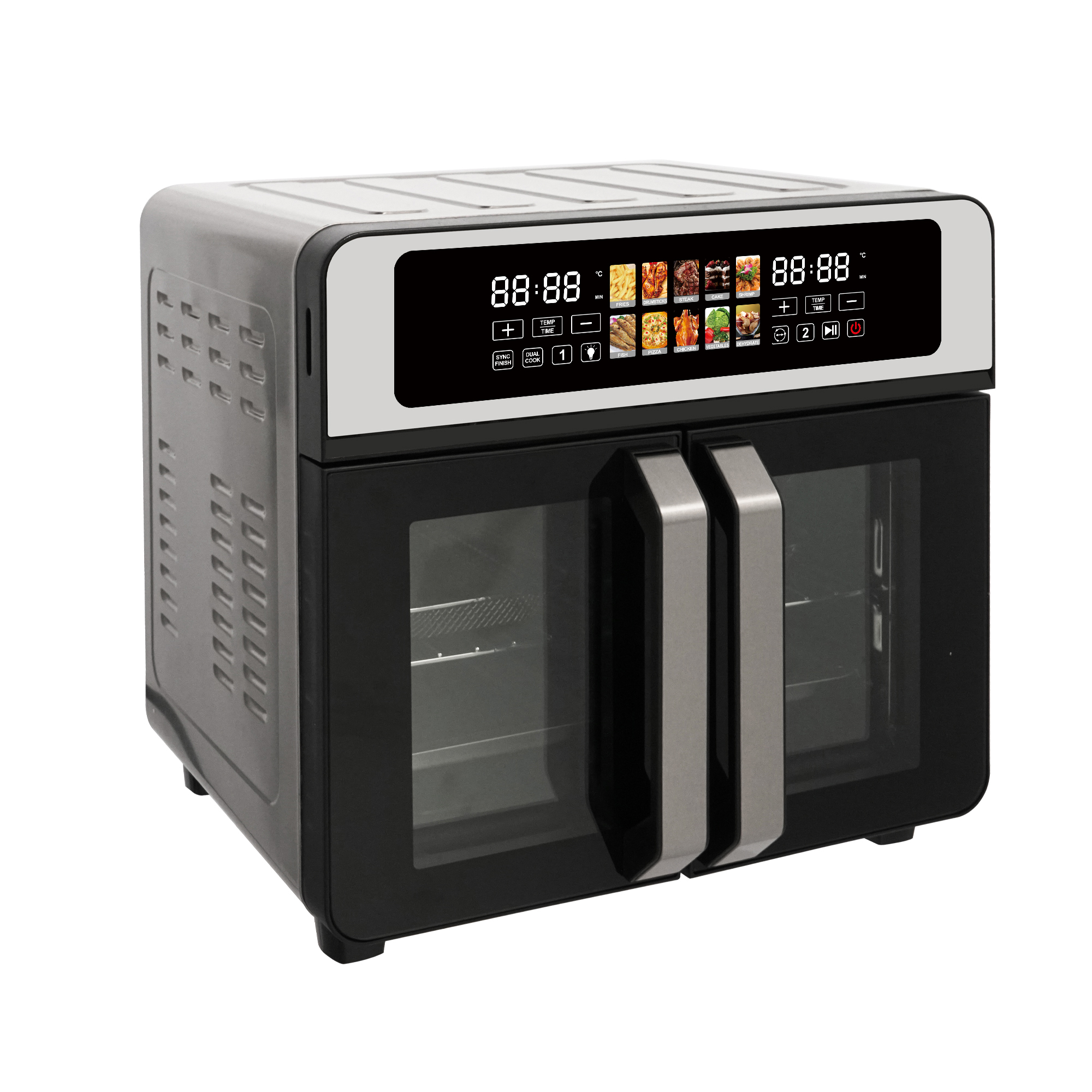 2024 Guangdong Stainless Steel French Door Digital Air Fryer Oven 23L Rotating Toaster Oven Convection Electric Air Oven