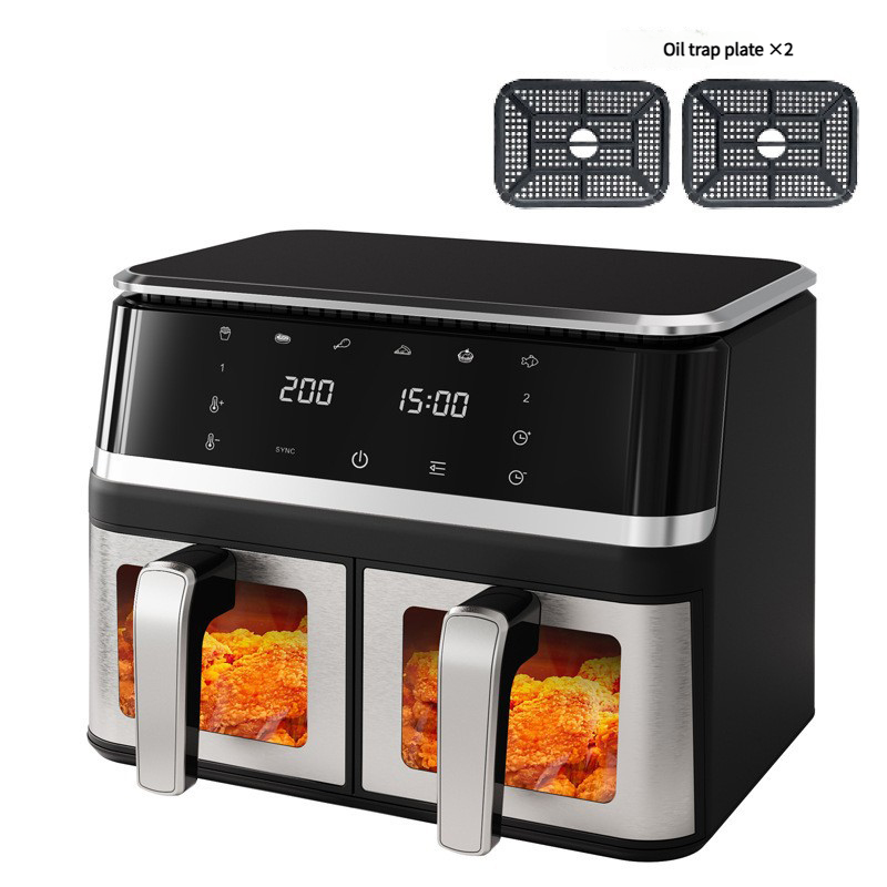 AF09 8-in-1 9-Quart Dual Basket Stainless Steel Visible Air Fryer with Digital LED Touch Screen 8 Presets Bake Roast Dehydrate