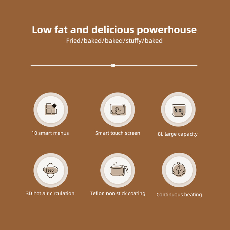 Plastic Square Modern Digital Touchscreen Control Eco-friendly Non-Stick Coating Electric Air Fryer Household Class Energy