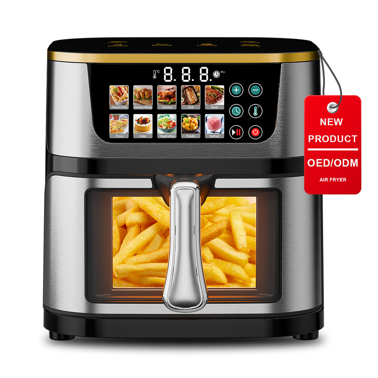 10L Classic Square Oil-Free Electric New Style 10-in-1 LCD Touch Screen Stainless Steel Air Fryer for Household Healthy Cooking