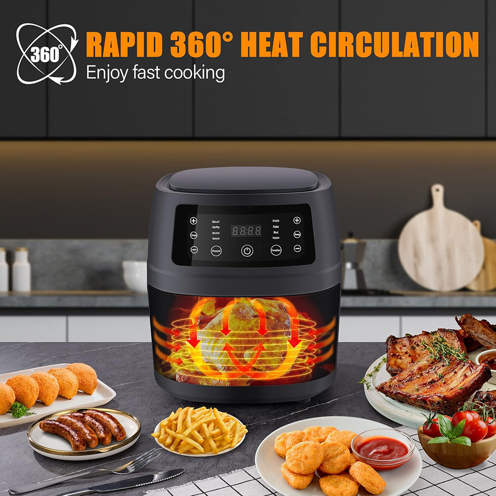 High Quality 8L Large Visible Silver Crest Air Fryer Oven Smart Digital Touch Screen for Modern Home Hotel Use for Outdoor