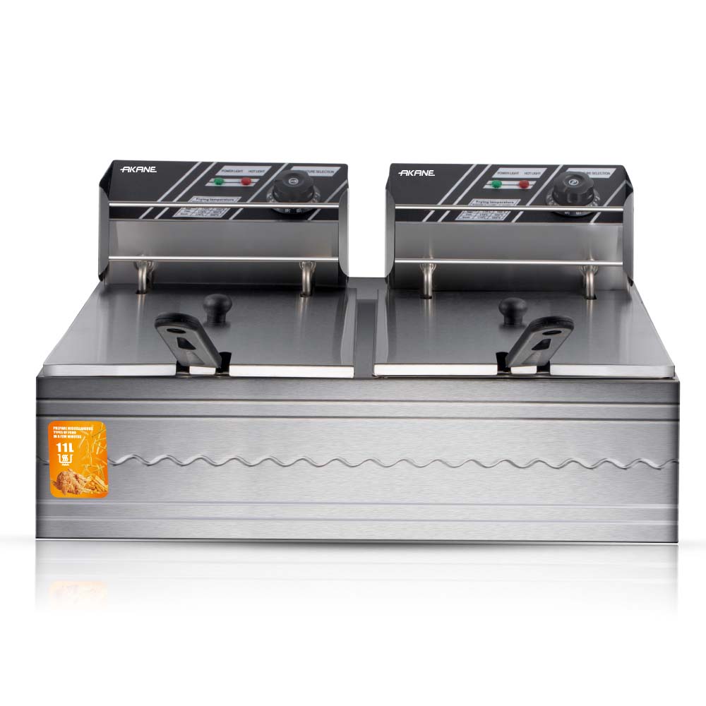 AKANE A.85221 2500W+2500W Double Tank Deep Fryer Freidora Stainless Steel Design Rapid Heating Easy to Clean