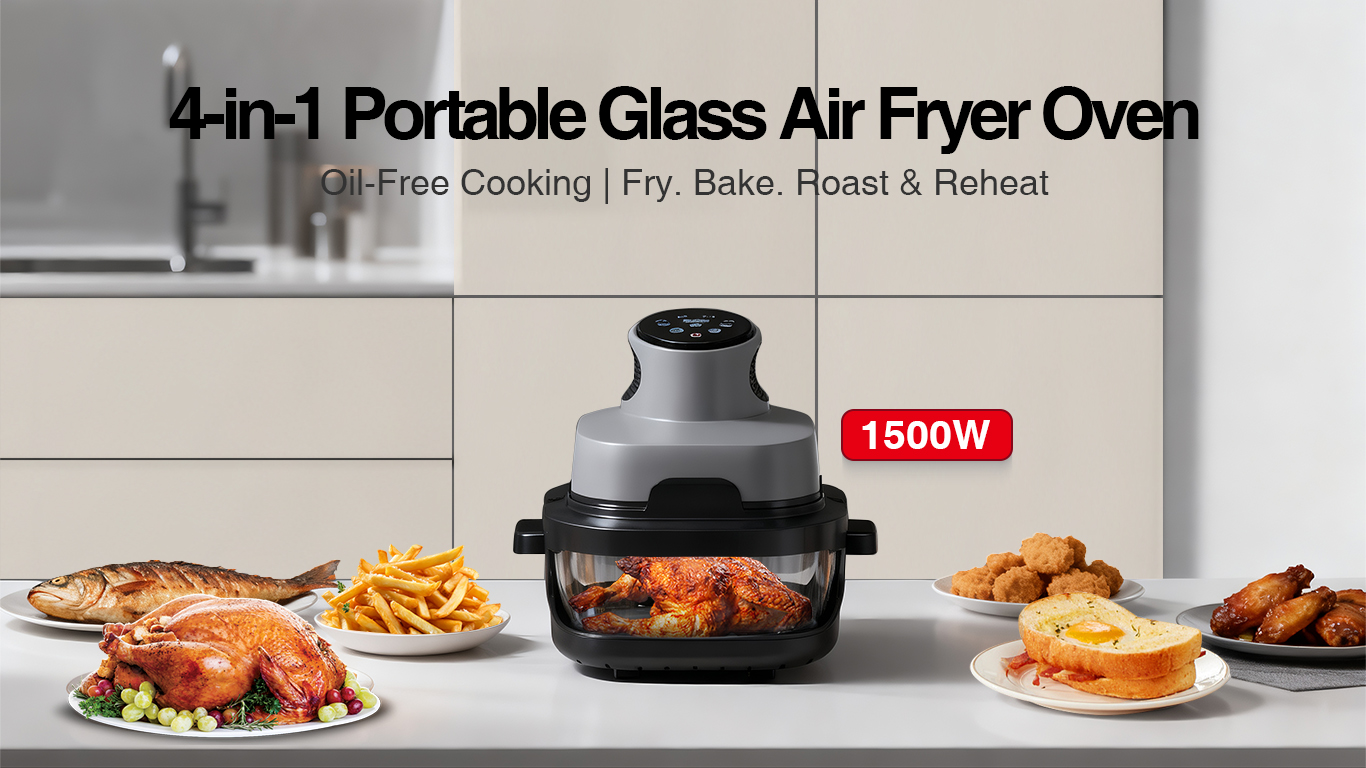 Household Smart Glass Air Fryer 1500W Fast Hot Air Circulation &amp; Even Heating