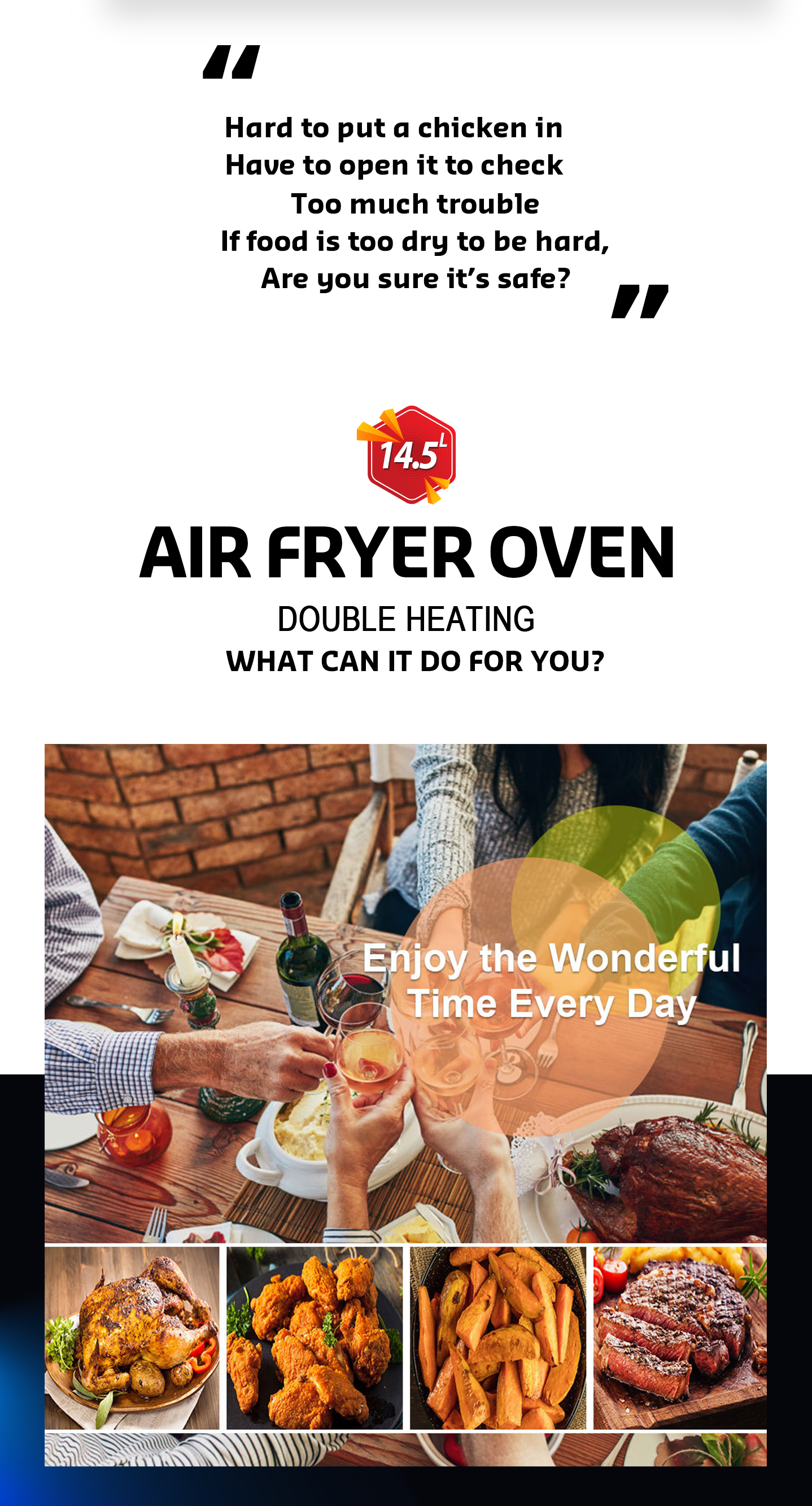 Family and Party Use Healthy Oil-Free Stainless Steel Square Electric Air Fryer Oven for Household and RV Use