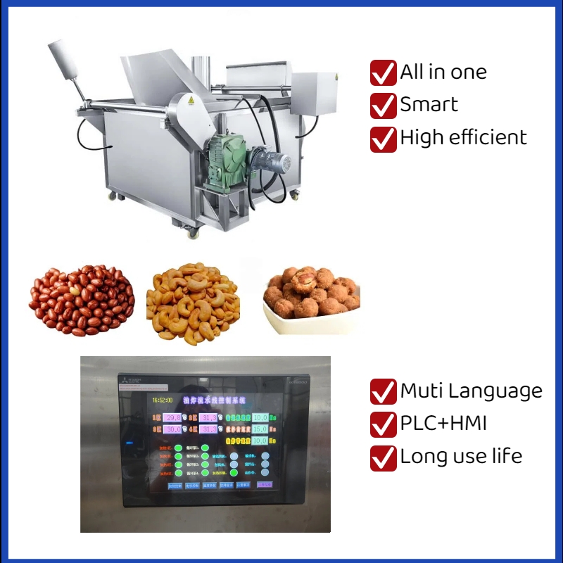 Industrial Continuity Deep Fryer For Plantain Chips Chicken Snacks Nuts Tofu Puff Continuous Fryer Steam Fryer
