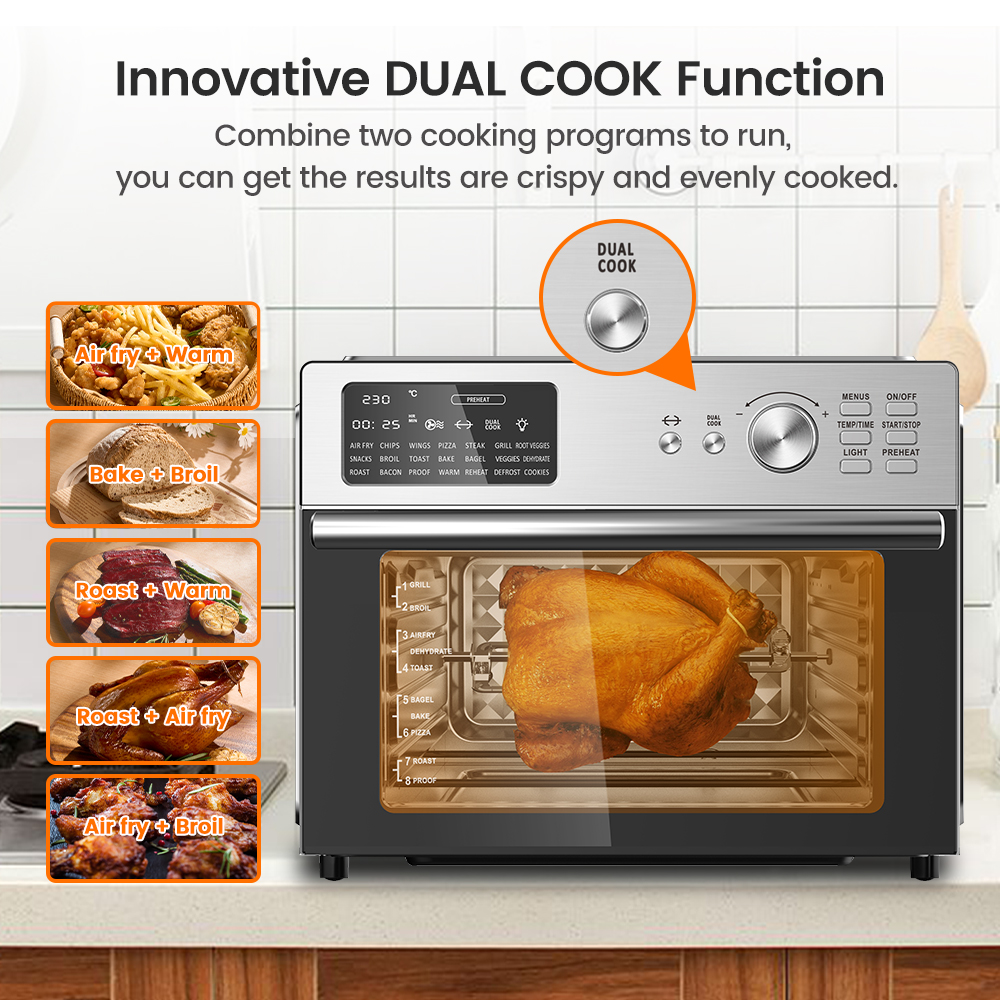 Electric 30L Air Fryer Toast Oven Dual-Cook Function For Grilled Chicken Pizza Bread Cakes French Fries Snacks-Energy Saving