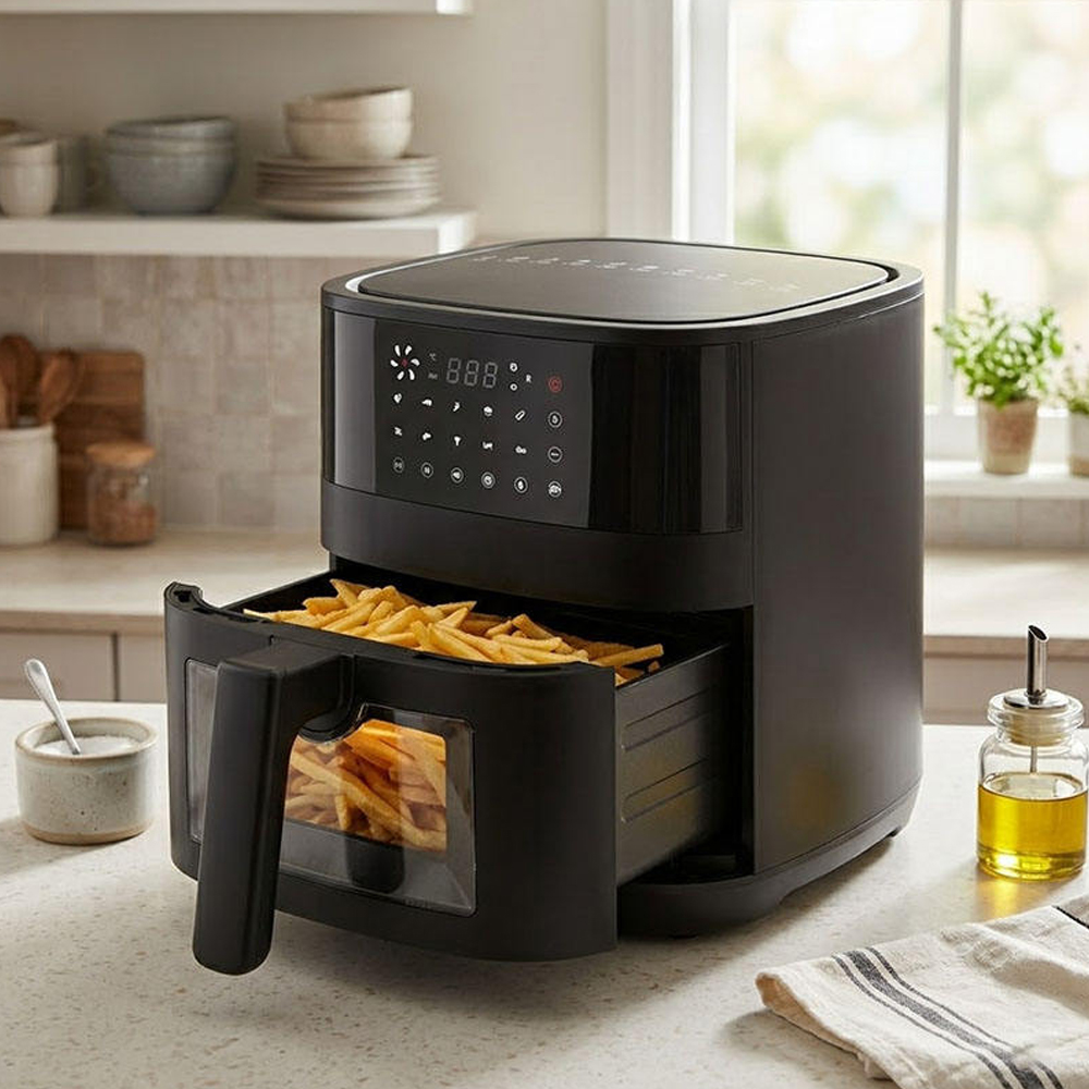 Sudex Dual Door Electric Air Fryer Oven 5.5L Square Modern Plastic PFA Non-Stick Digital Touch Screen WiFi App Control Hotel