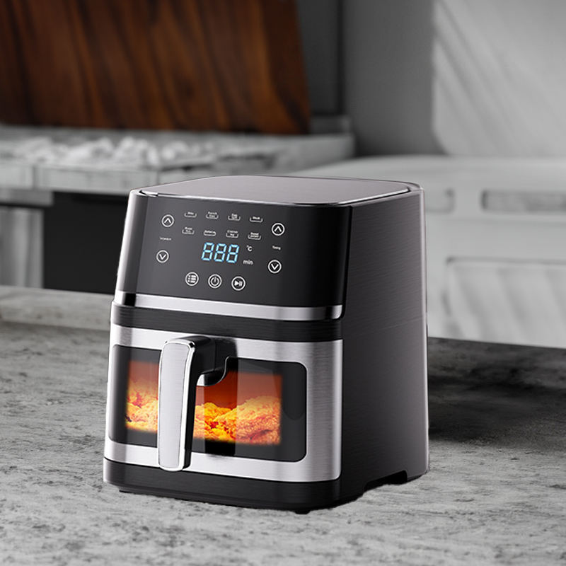 AF09 8-in-1 9-Quart Dual Basket Stainless Steel Visible Air Fryer with Digital LED Touch Screen 8 Presets Bake Roast Dehydrate