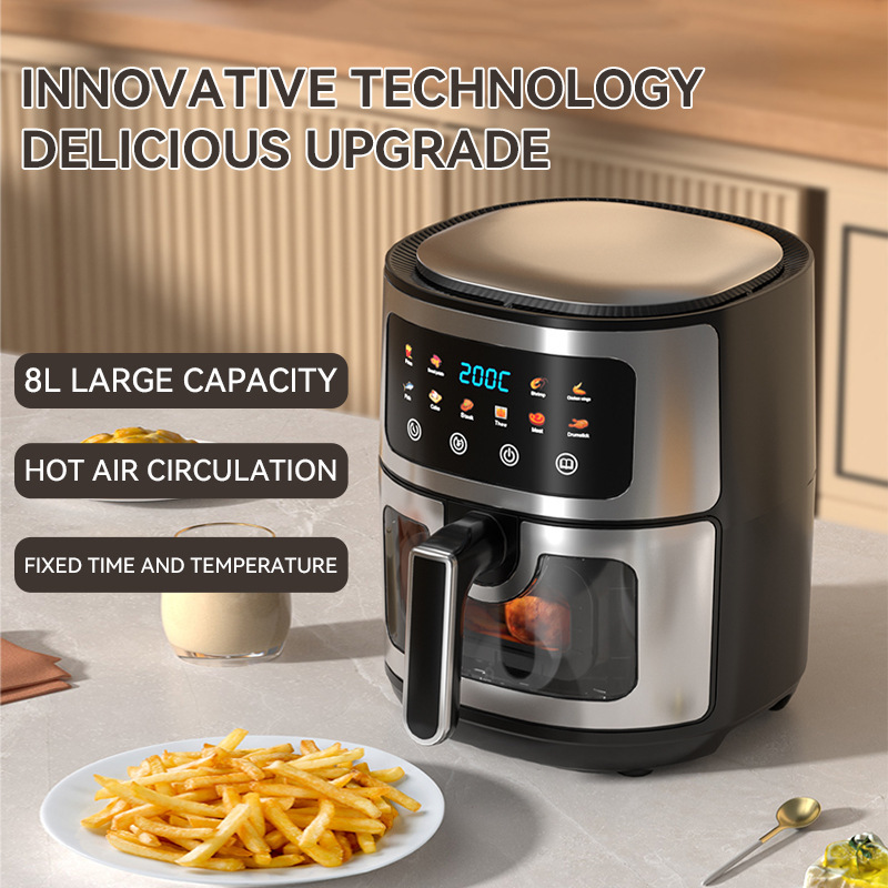 8L Stainless Steel air Fryer Without Smart Electric Digital Touch Screen Air Fryer Oil Free Professional Home Appliance air Frye